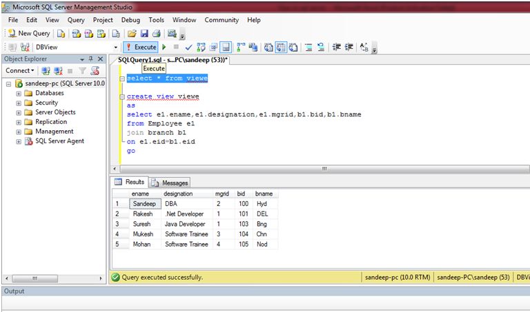 Output by using TSQL